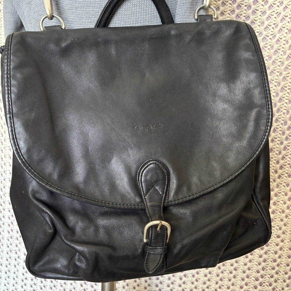 Kenneth Cole Reaction Leather Messenger Bags Flap-Over Closure SZ 15X12 Black